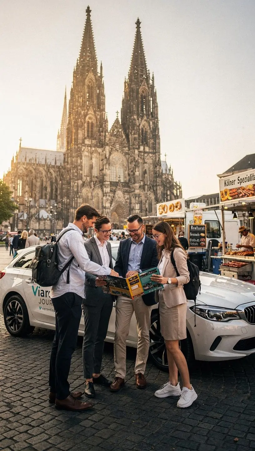 Ein modernes Auto parkt vor einem berühmten Schloss in Neuschwanstein.