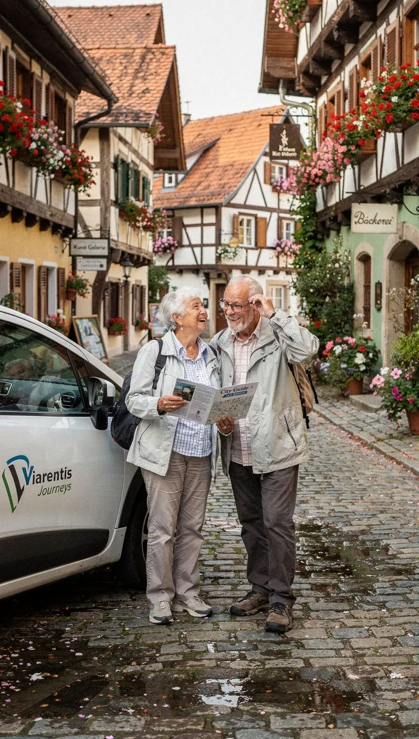 Ein Reisender studiert eine Stadtkarte von München vor einem historischen Gebäude.