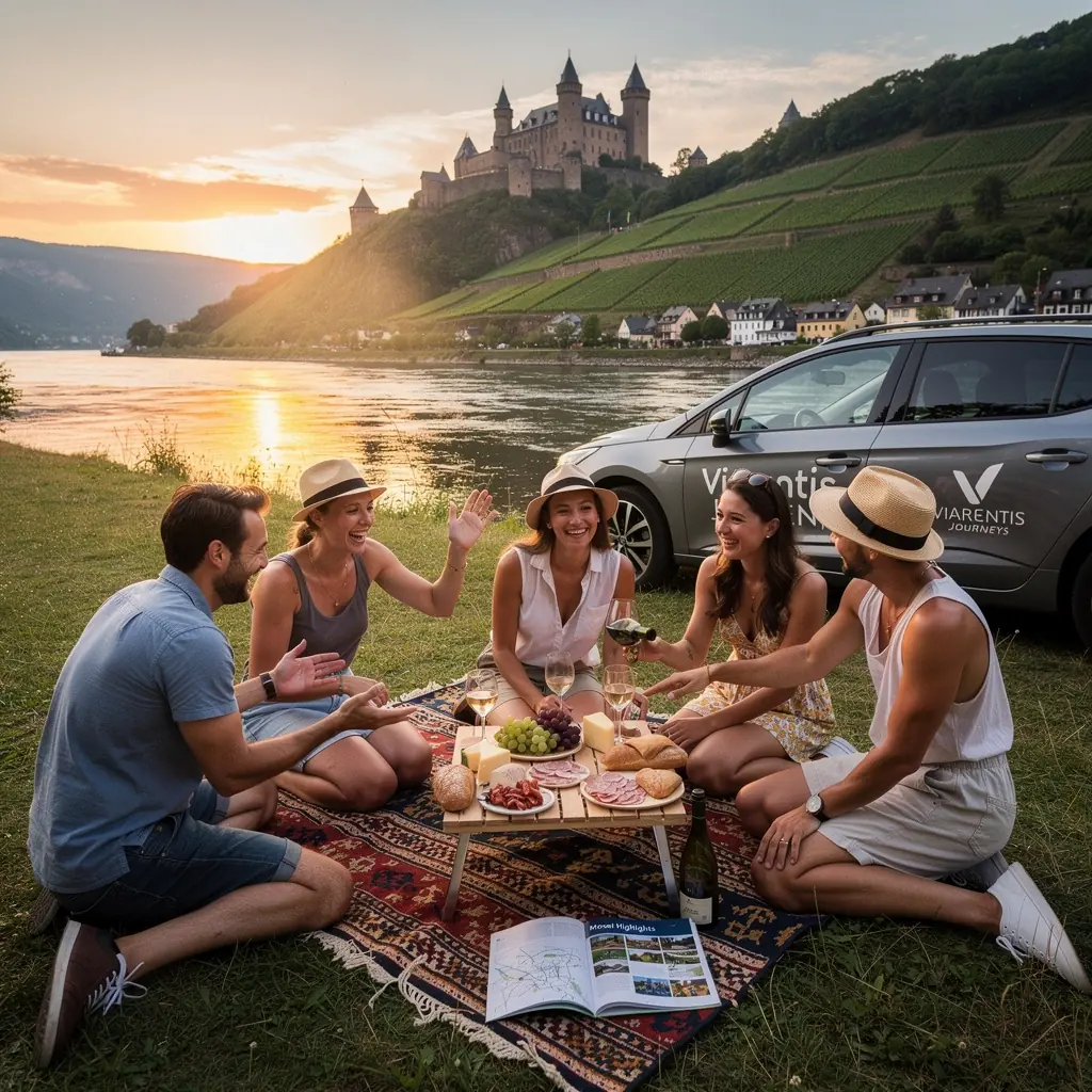 Ein rotes Auto fährt entlang einer malerischen Küstenstraße in Deutschland.